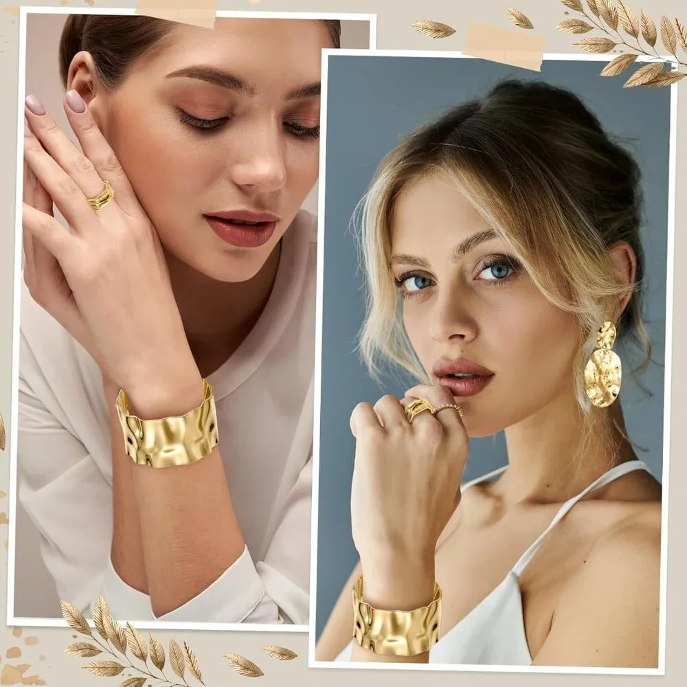3 Pcs Jewelry Gifts Set Bracelets Earrings Ring Cuff Bangle for Women Wedding Bi_4